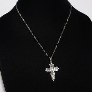 ✝️ Silver Rhinestone Cross Necklace Adjustable 18–20" | Spiritual & Sparkly |
